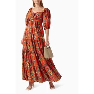 Cara Cara Quinn 100% cotton floral maxi dress cherry bouquet orange size XL